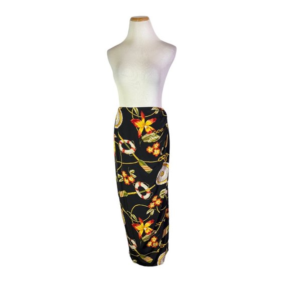 Jenna Size 4 Black Silk Wrap Skirt Tropical Floral Print Draped - Picture 1 of 10